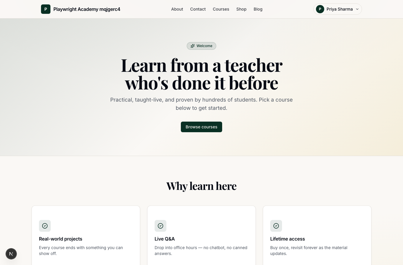 Your published site — on your own URL